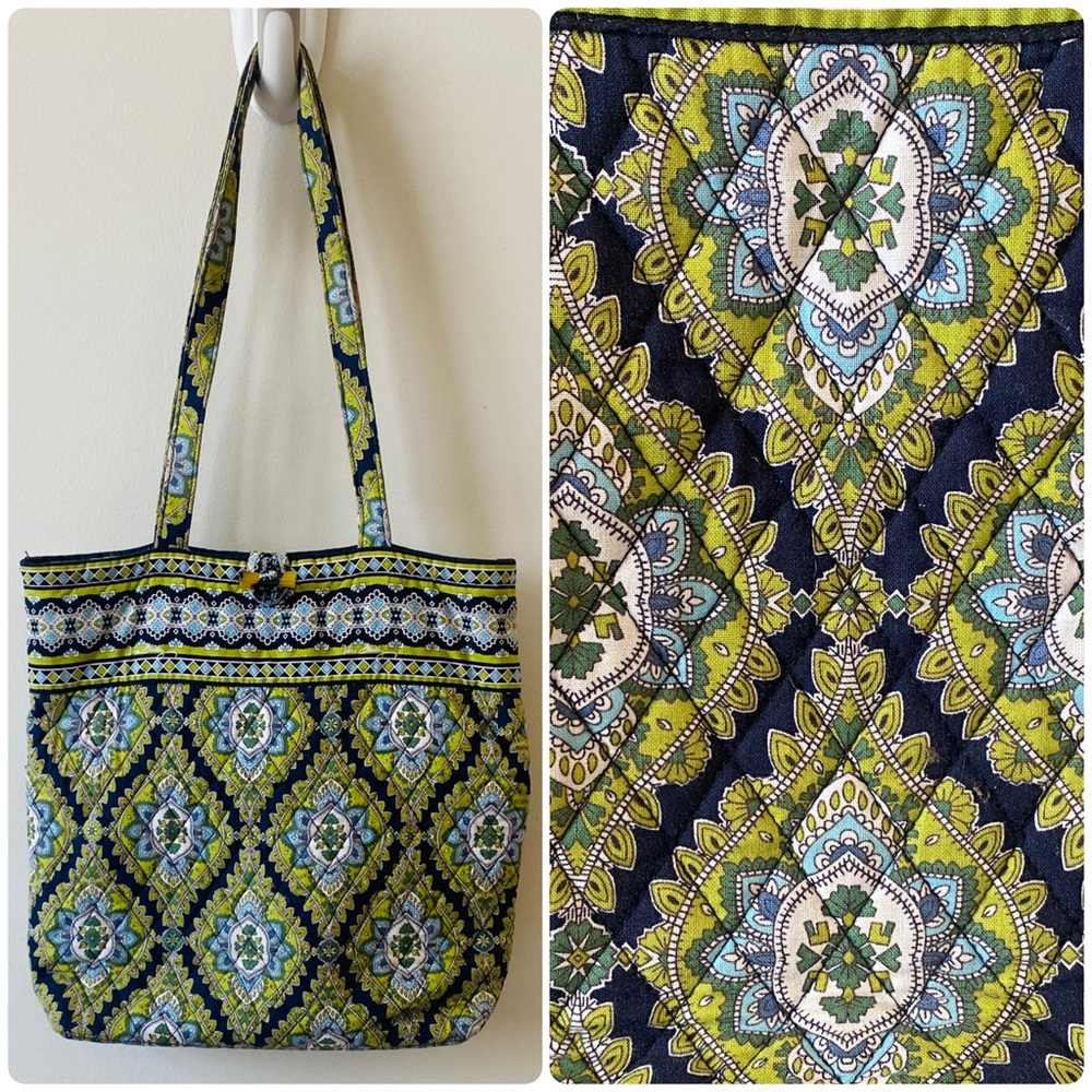 Vera Bradley Quilted Paisley Patterned Tote Bag - Green and Blue